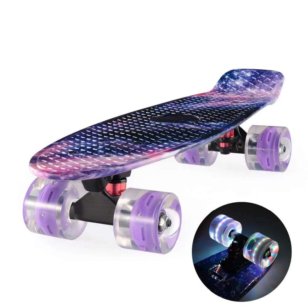 Graphic Printed Skateboard Galaxy, Purple, Blue, Mini Cruiser Board, 22x6 