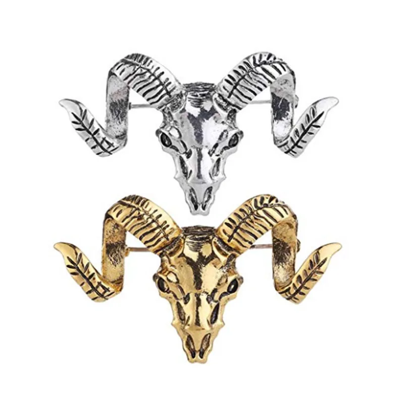 

custom metal Goat Skull Brooch pin Antique Gold Sheep Aries Devil Pin Back