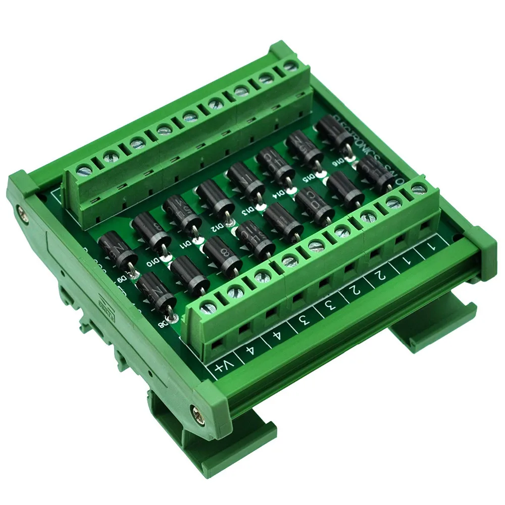 Electronics-Salon DIN Rail Mount Clamp Diode Array Module Board, 16 1N5408 3A 1000V.