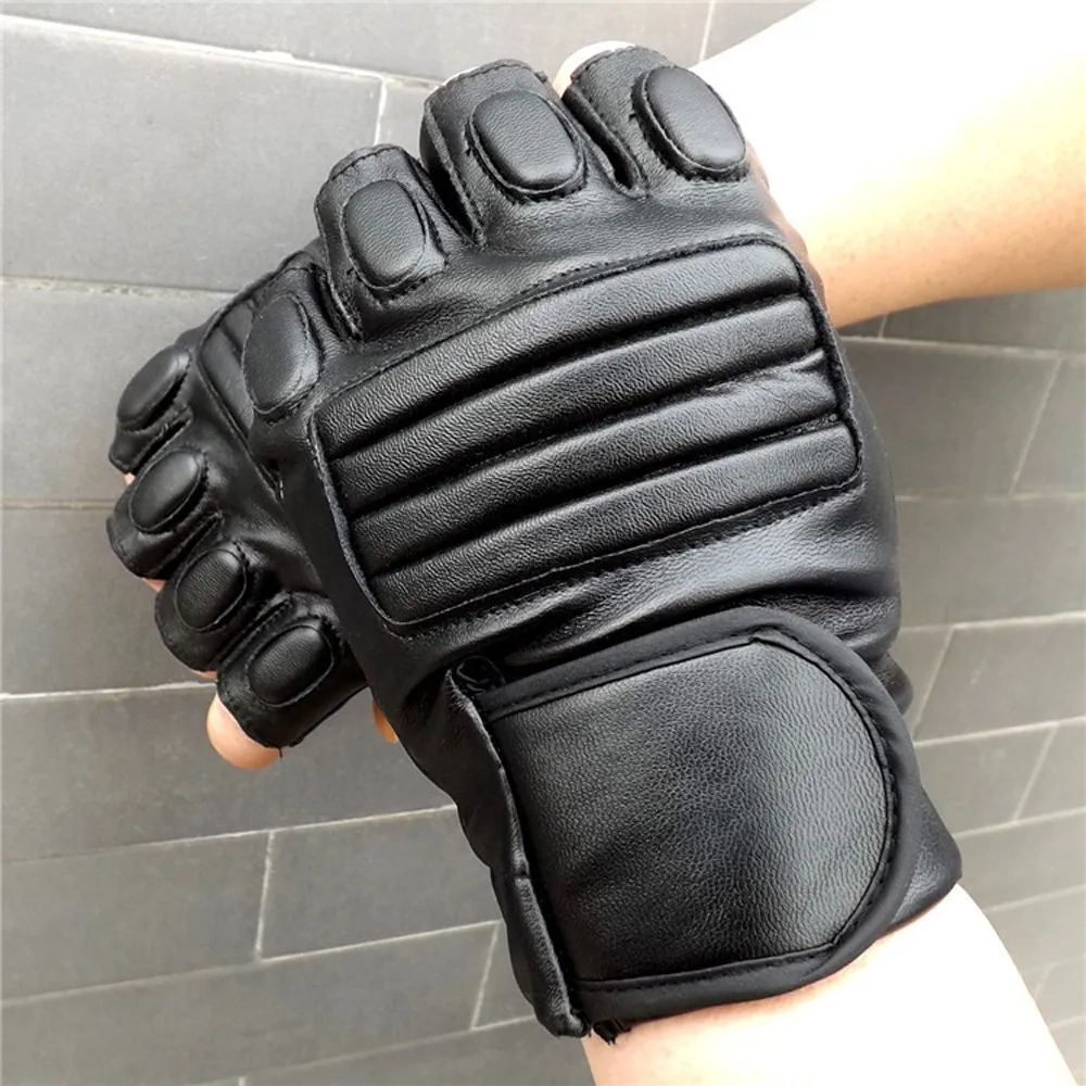 Men Gloves Winter Motorcycle Sports Outdoor Protection Fighting Leather Tactical Gloves Half Finger Mitten перчатки без пальцев