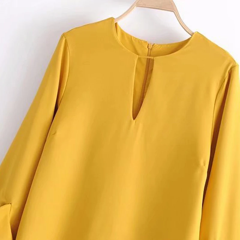 Bella Philosophy spring women long flare sleeve shirt casual yellow solid female blouse ruffles fashion V Neck women blouse