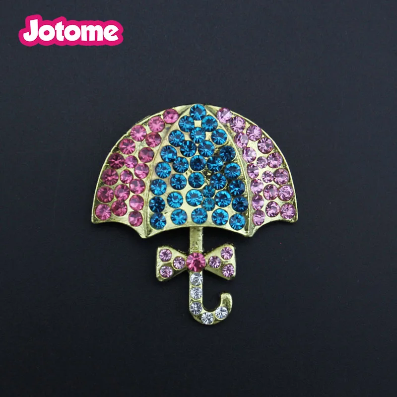 

50pcs/lot 50mm Fashion Customized best selling Umbrella Crystal Rhinestone Umbrella Brooch Pin Anniversary gift