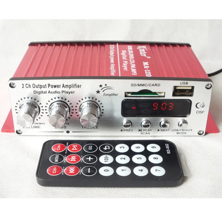 Mini amplificateur de puissance de voiture, ordinateur de mode MP3/USB/carte SD/FM stéréo, DC12V MA-120