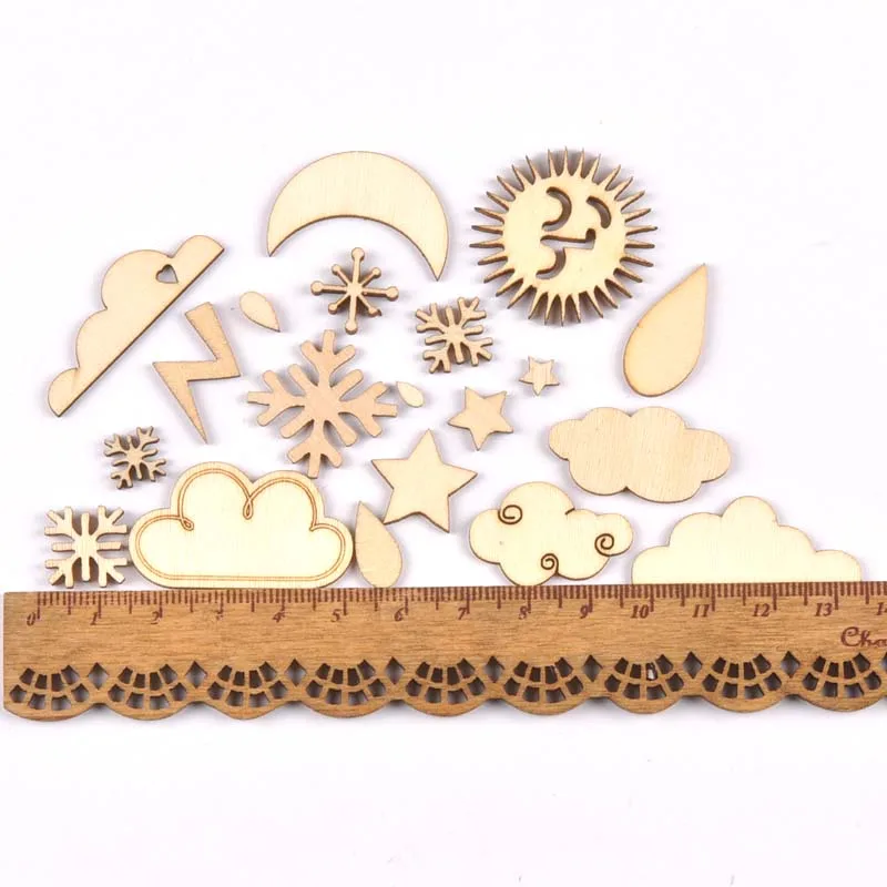 20Pcs/set Wood Handicraft sun/snow/rain DIY Wooden Crafts Scrapbookings Accessories Embellishment decorations 10-30mm MT1930