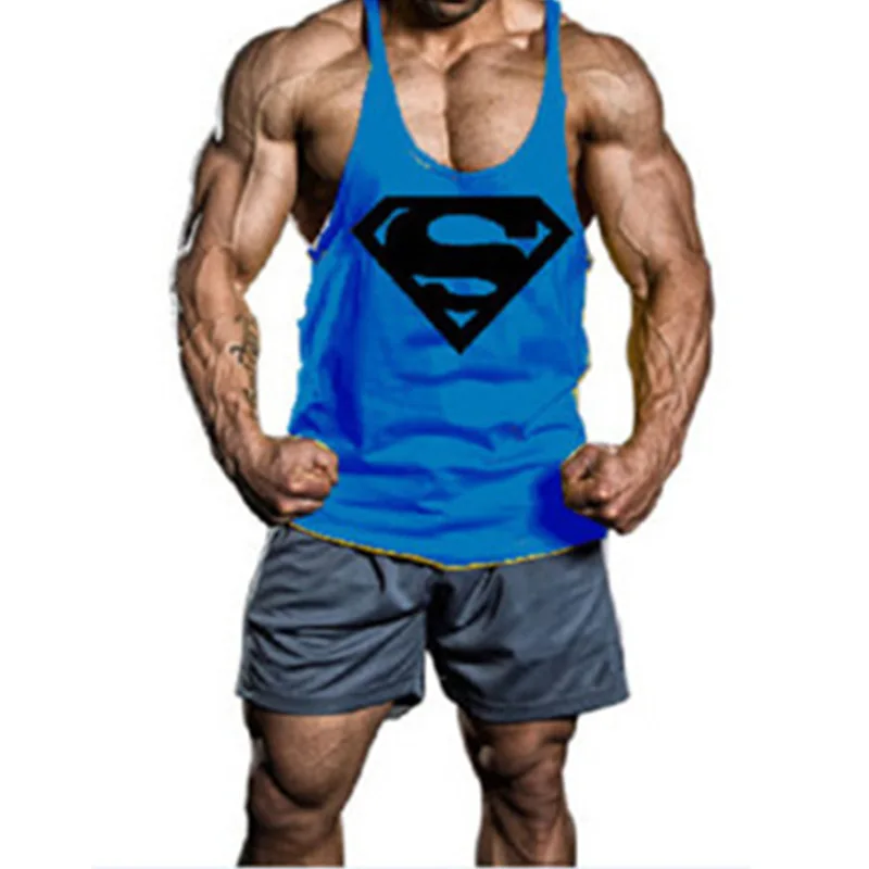 2016 High Quality Clothing Tank Top Men Sleeveless Print Supermen Vest Gold Red Casual Costume Black casual Clothes