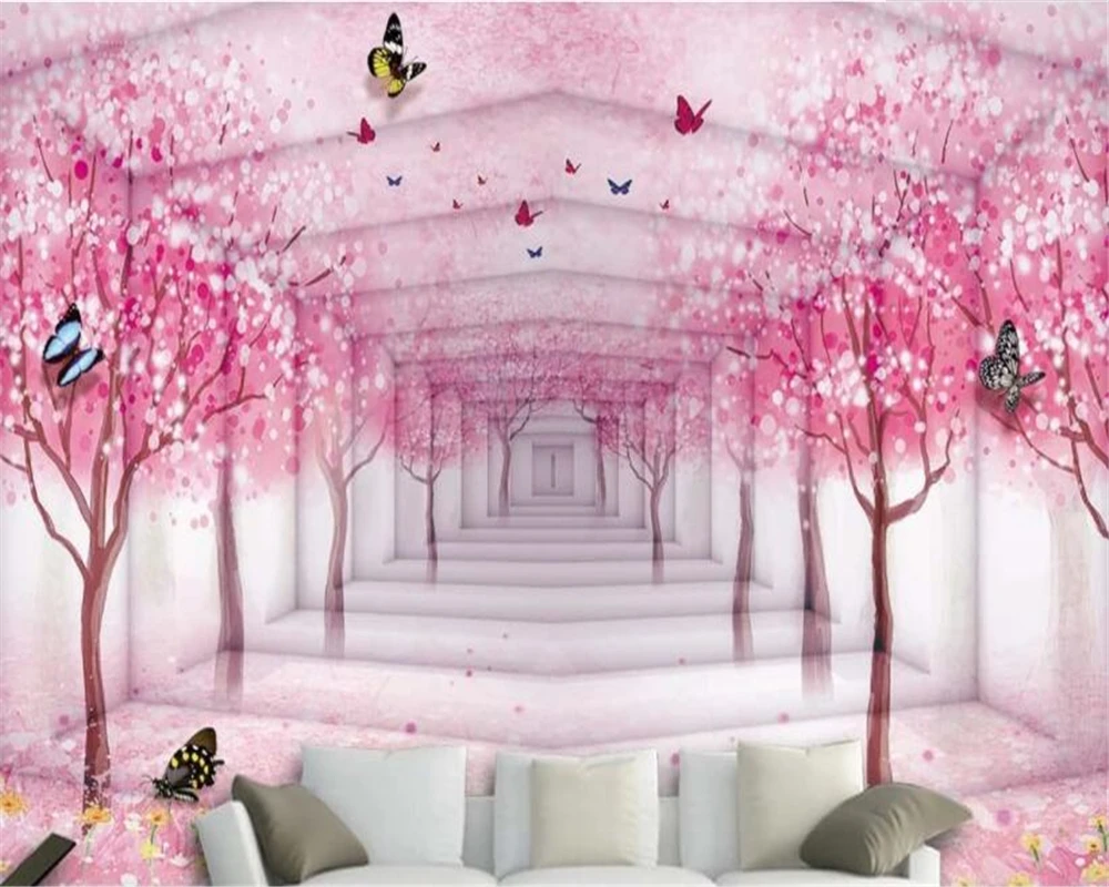 

Custom wallpaper butterfly pink cherry blossom children's room 3D Wallpaper home decoration background walls self-adhesive Mural