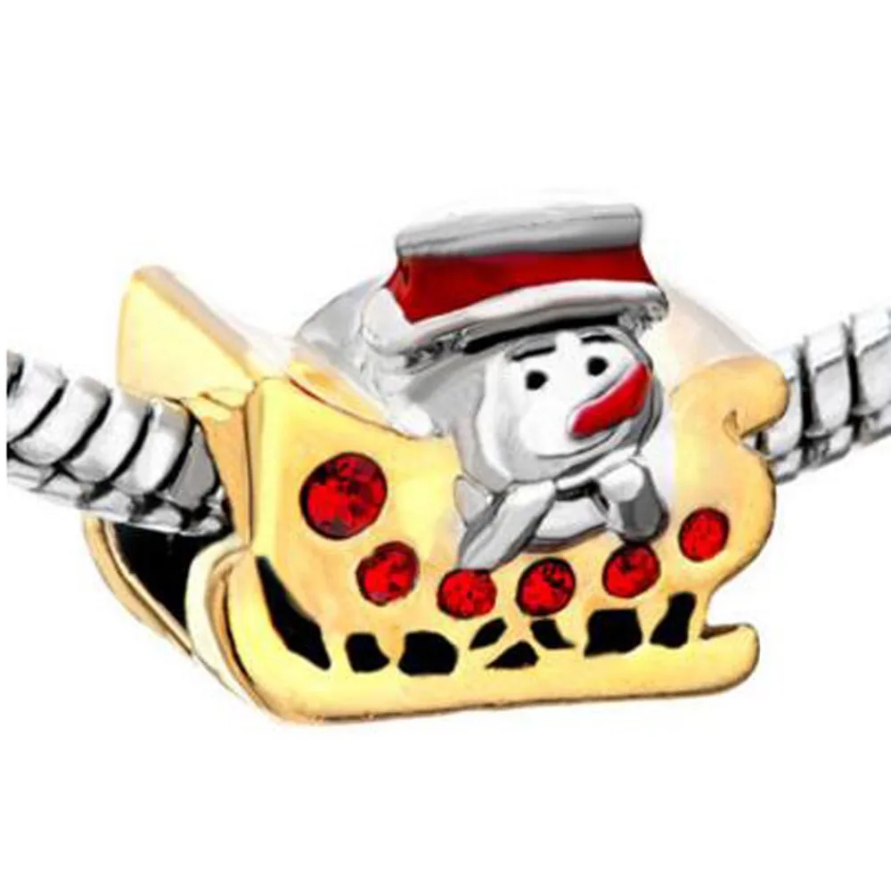 slide charm Free shipping Europe and the new listing snowman Christmas sleigh amulet charm beads fit Pandora bracelet