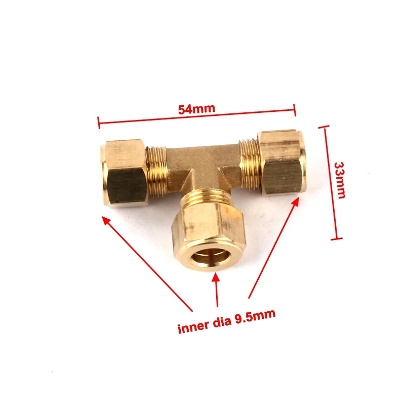 10pcs Inner Diameter 9.5mm Metal 3 Way Connector Horticulture Spray Fittings Garden Irrigation High Pressure Brass Tee Adapters