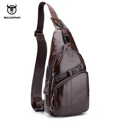 Bolsa de couro com corpo cruzado para homens, mochila casual, bolsa de ombro, mochila de viagem e caminhada