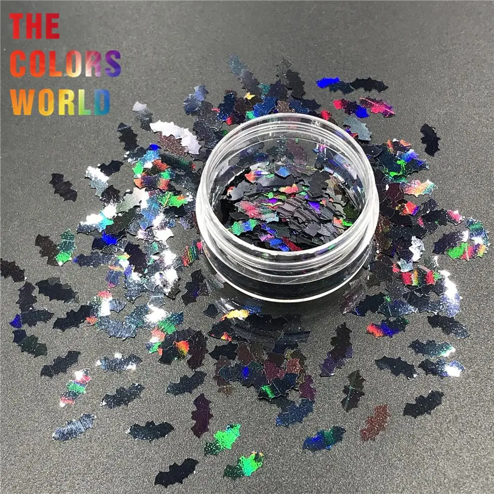 TCA1000 ค้างคาว 10 MM Holographic เล็บ Glitter ตกแต่งเล็บหัตถกรรมเทศกาล DIY อุปกรณ์เสริมฮาโลวีน Party Supplies