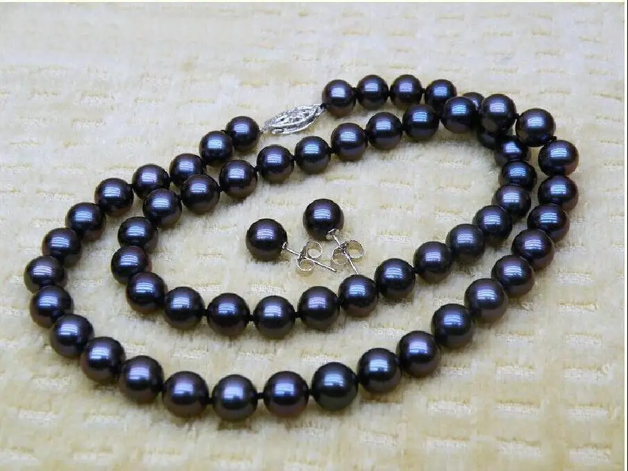 

HOT 9-10MM TAHITIAN BLACK SOUTH SEA AAA+ PEARL NECKLACE EARRING>>> women jewerly Free shipping