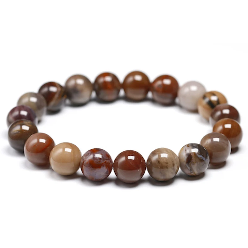 Natural Petrified Wood FossilStone Beads Bracelet Men Women Round Healing  Gemstone Handmade Unisex Agate Jewelry