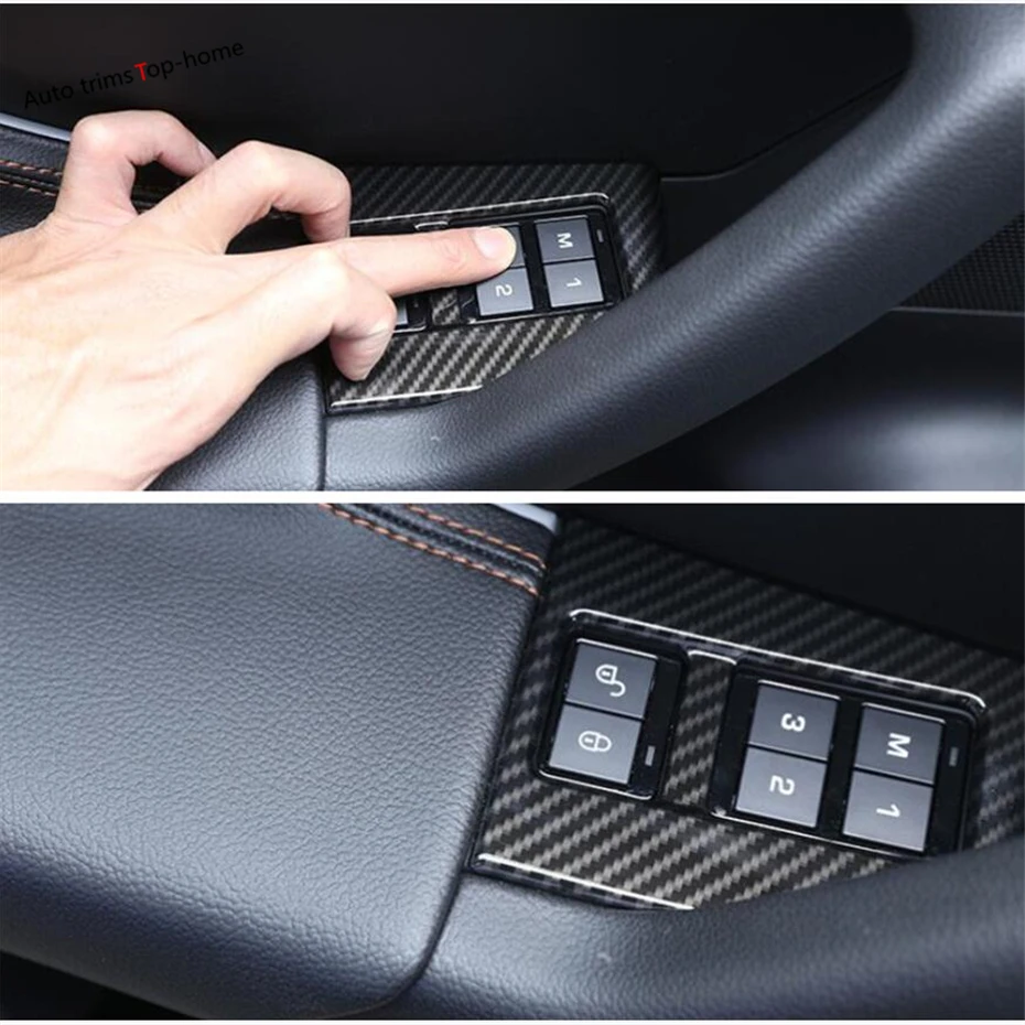 

Yimaautotrims Matte / Carbon Fiber Look Interior For Jaguar F-Pace 2017 - 2022 Front Door Memory Switch Button Panel Cover Trim