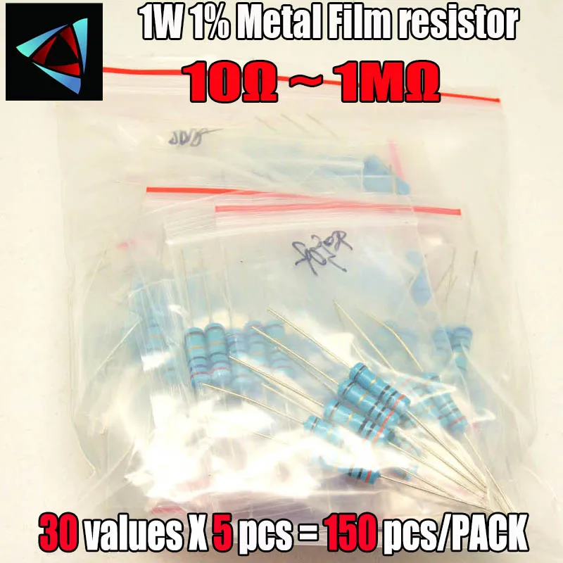 150Pcs 1W 1% 10 ~1M Ohm 30Values*5Pcs Metal Film Resistor Assorted Kit