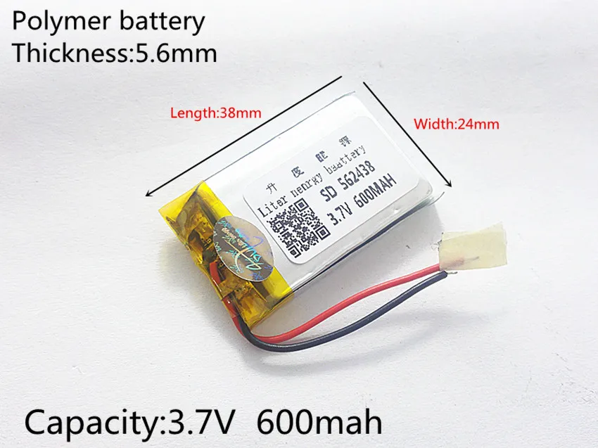 3.7V 600mAh 562438 Lithium Polymer LiPo Rechargeable Battery ion cells For Mp3 Mp4 Mp5 DIY PAD DVD E-book bluetooth headset