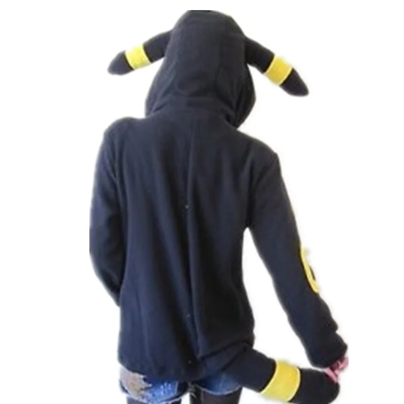 Shiny Umbreon Women Men Zip Hoodie with Ears Tails Cosplay Costume Hoodie Jacket Coat Outwear Hooded Sweatshirt