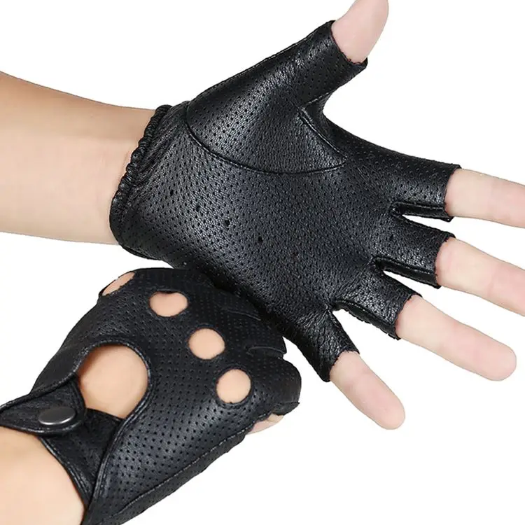 Wholesale New 2023 Hot Sale Driver Night Club Couples gloves Gothic Punk Rock Show Genuine Leather Half finger Fitness gloves