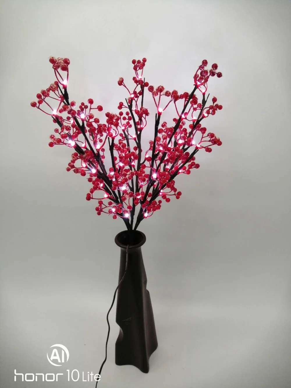 48L/60L LED Red Berry Branch Lamp Vase Floral Lights Home Garden Desktop Party Decor Holiday Birthday Gift Blossom Branch Light