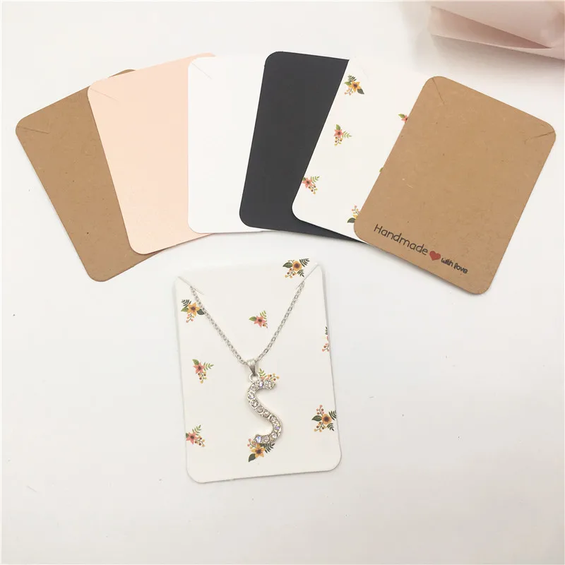 30Pcs/Lot Flowers Printed and Blank Kraft Paper Cardboard Colorful Popular Necklace Jewelry Displays Packaging Cards Customized