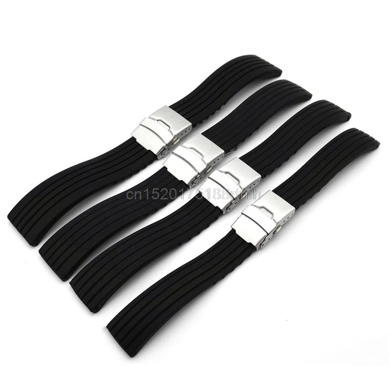 18-24mm Waterproof Silicone Rubber Chic Wrist Watch Strap Band Deployment Buckle with interlock Fit for watch with 18mm-24mm