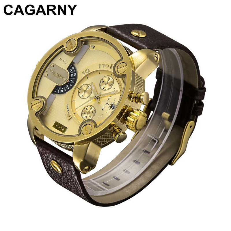 Cagarny Quartz-Watch Men Casual Men's Quartz Watches Golden Sport Russian Army Military Watch Man Dual Time Zone Display Clock