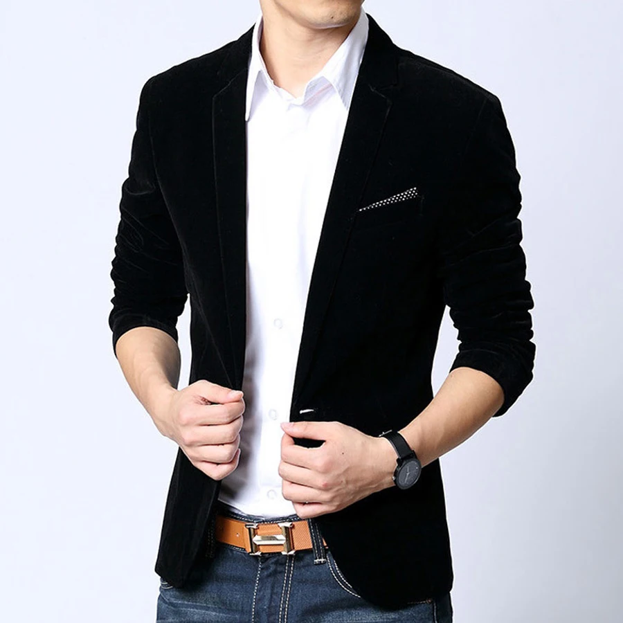 Herren samt mode blazer schwarz licht blau 4 farbe slim fit anzug 2021 frühling herbst outwear mantel Freies verschiffen Anzüge für Männer