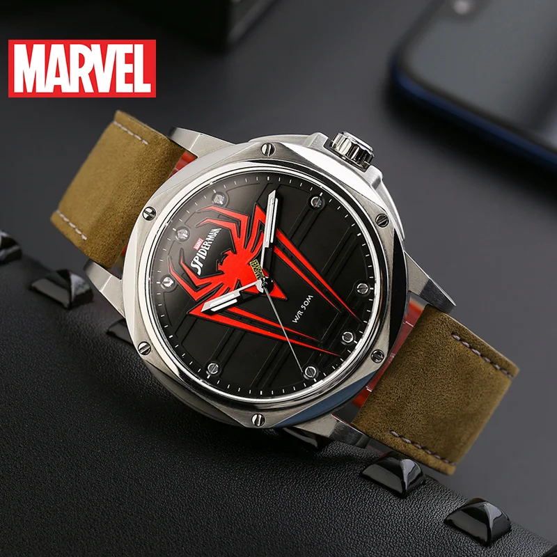 

official Marvel Avengers SPIDER MAN quartz Watches waterproof luminous calendar stainless steel M-9064 Relogio Masculino