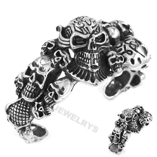 

Free shipping! Heavy Skull Biker Bangle Stainless Steel Jewelry Gothic Casted Cuff Motor Biker Men Bangle SJB0197