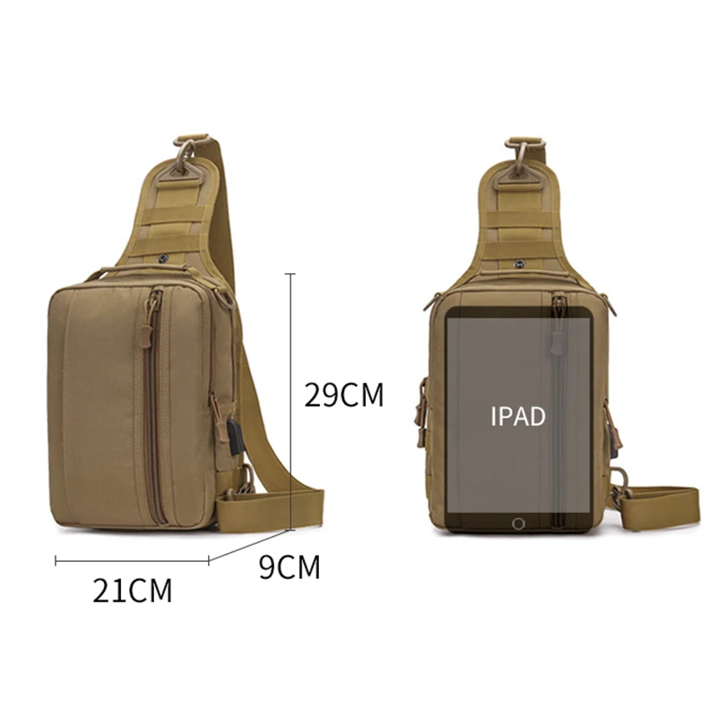 USB Charging Chest Bag for Men, Tactical Men's Bags, Camuflagem, Sling Ombro, Pesca, Viagem, Camping, Caça, Mochila