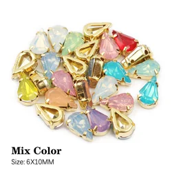 Hot ! Drop 6*10mm/8*13mm Sew on Rhinestones 10 option Opal color Gold claw set Resin Stones For Garment DIY free shipping