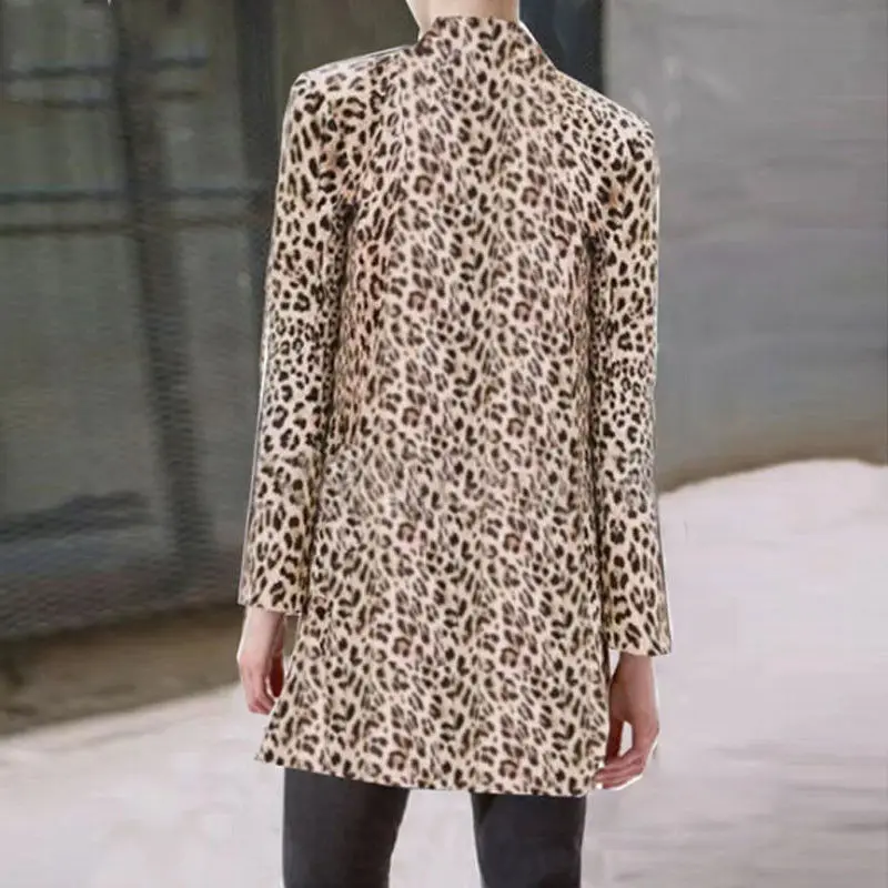 hirigin OL Leopard Printed Long Jacket Women Warm Workwear Winter Stylish Wide-waisted Cardigans Full Sleeve Coat S-2XL