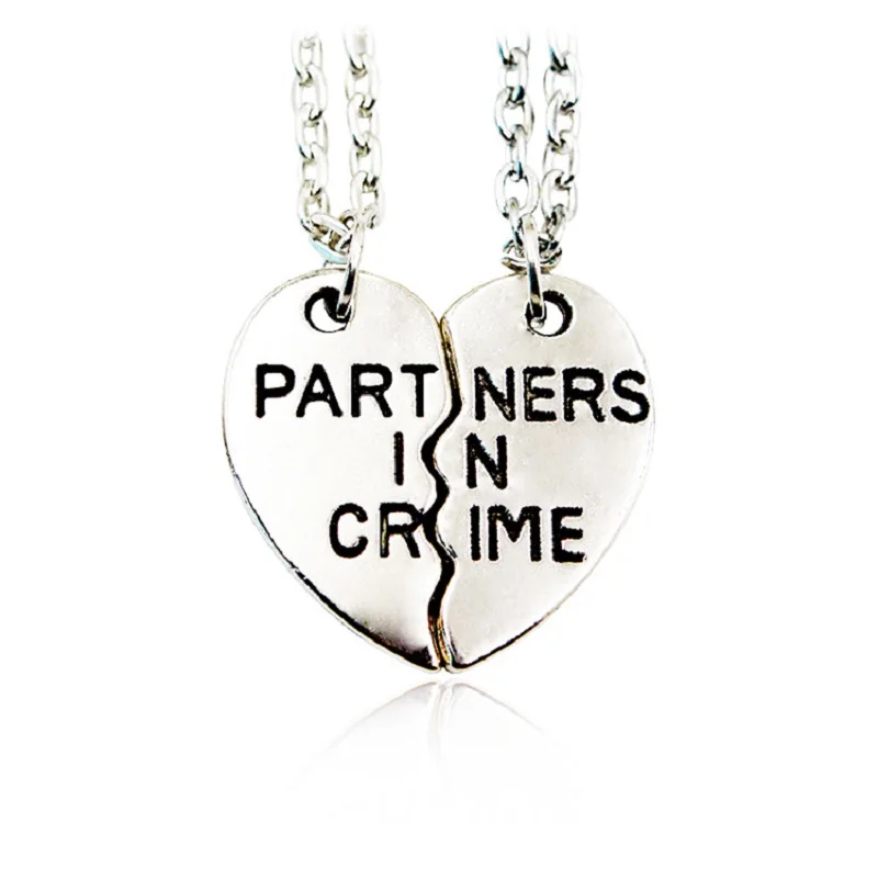 Partners In Crime Couples Necklace 2Pcs/Set Couples Pendant Necklace Pair Pendants For Friends Gift