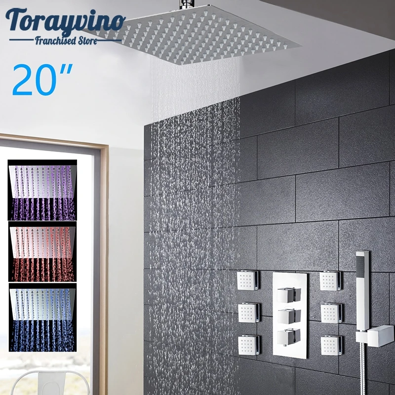 

Luxury LED Rain Shower Set Bathroom Faucet Chrome Polished Shower Head Hand Shower Spray Mixer Tap Shower Accessaries