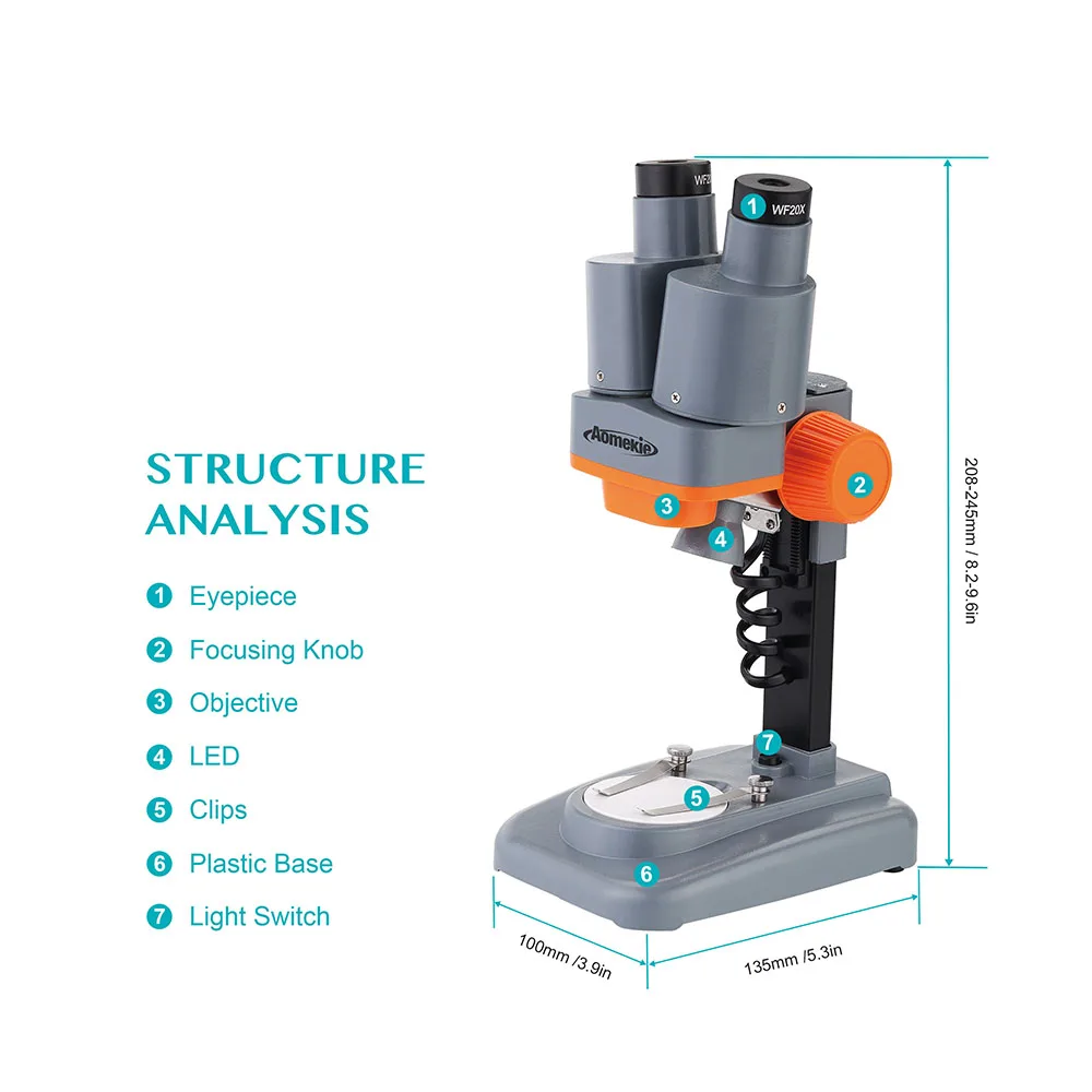 AOMEKIE 40X Stereo Microscope with Phone Holder Led Light PCB Solder Mineral Specimen Silde Watching Phone Pepair Tool HD Vision