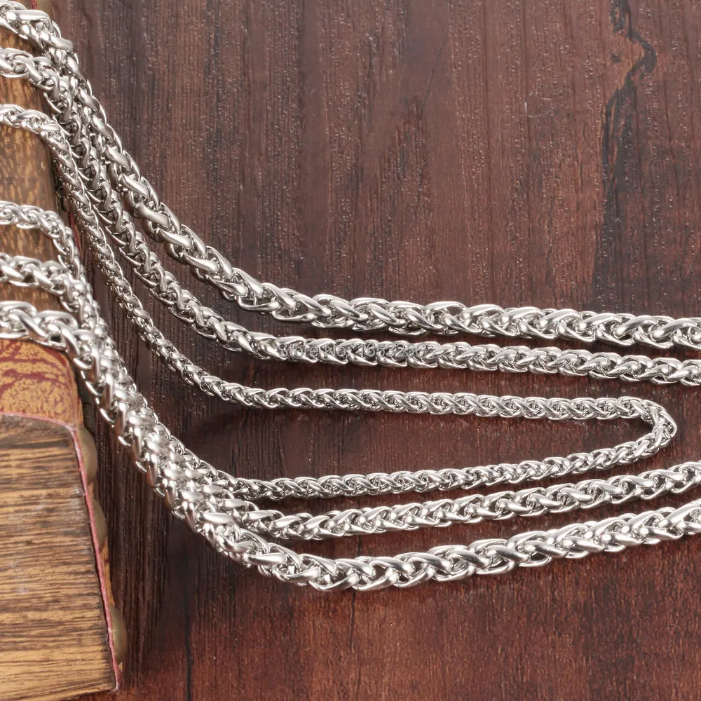 Lot of 50 meters 3/4/5/6mm Round Wheat braid Chain Jewelry Finding / Marking  Stainless Steel Chain Large Wholesale