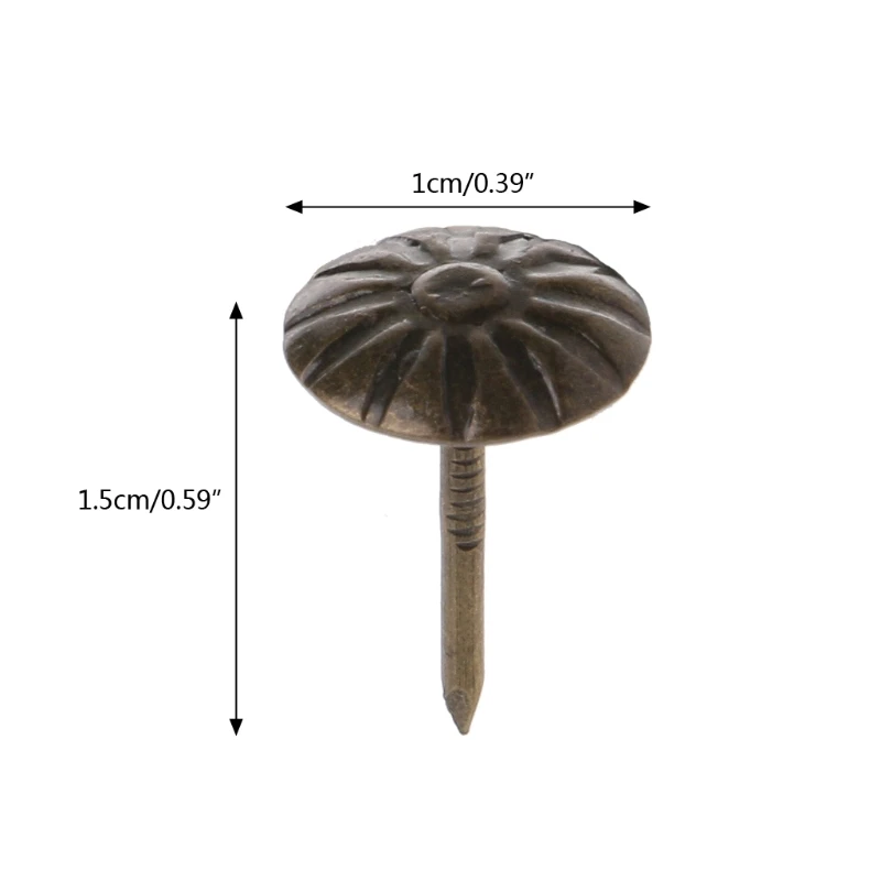 100 Pieces Antique Decorative Tacks with Chrysanthemum Pattern Furniture Upholstery Nail for Sofa, Home DIY Decor 517A