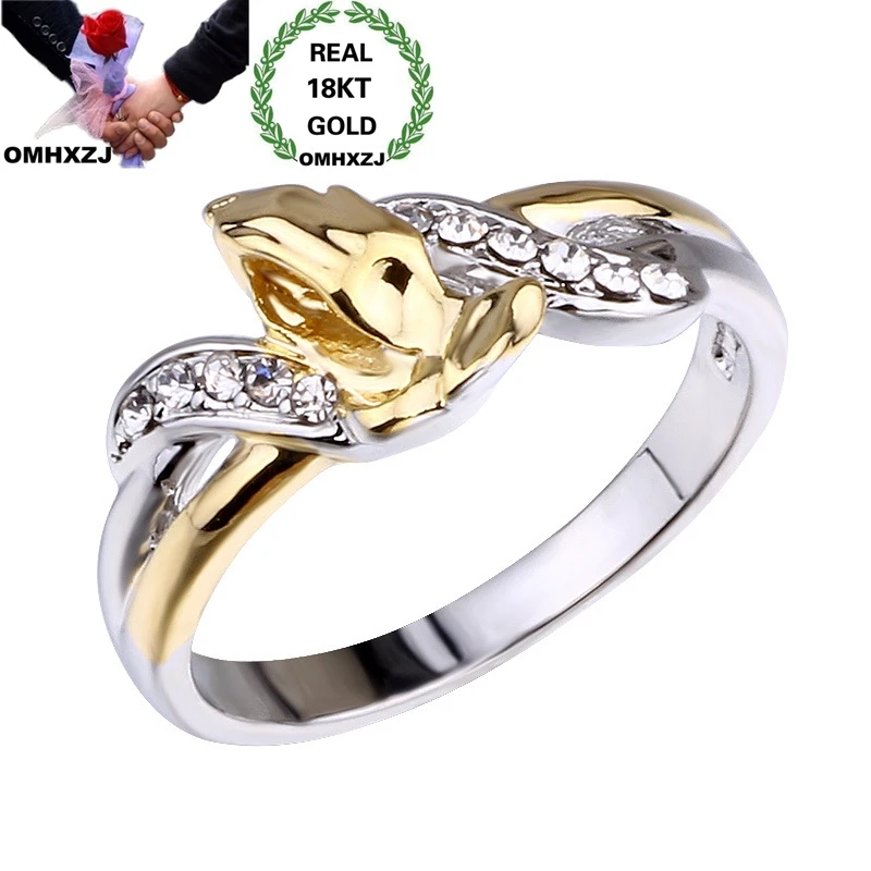 OMHXZJ Wholesale European Fashion Woman Girl Party Birthday Wedding Gift Hands Pray AAA Zircon 18KT Gold White Gold Ring RR942