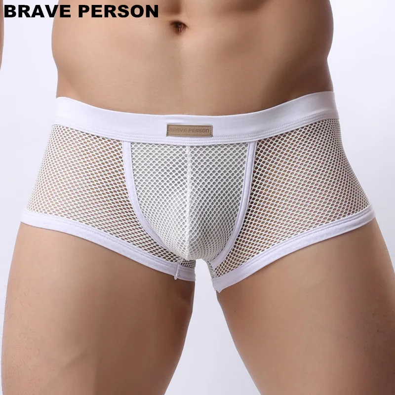 BRAVE PERSON Underwear Men\'s Boxers Breathable Mesh Hollow Boxer Shorts Sexy Underwear Panties Transparent Men Boxers B1150