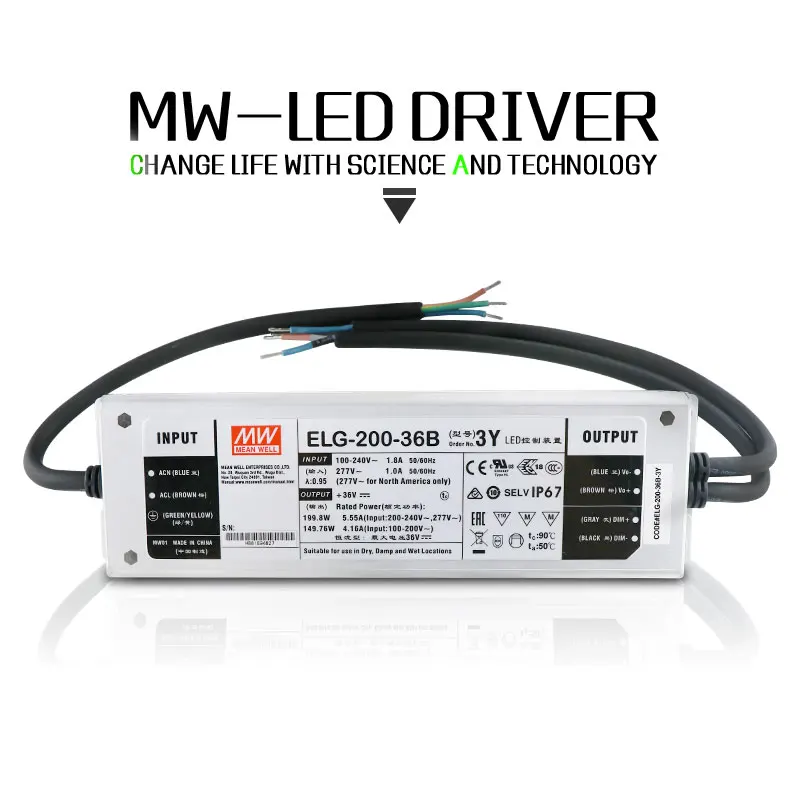 

ELG-MeanWell Dimmable LED Driver 75W 100W 150W 200W 250W Convert AC 85-277V To DC 26-36V For LED Flood Light CREE LED GROW Light