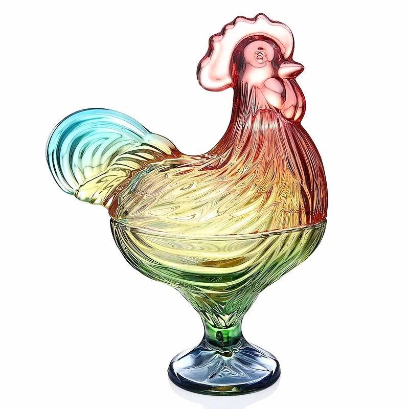 

Crystal Glass Rooster Statue Storage Jar Decorative Cock Organizer Canister Glassware Handicraft Houseware Ornament Accessories