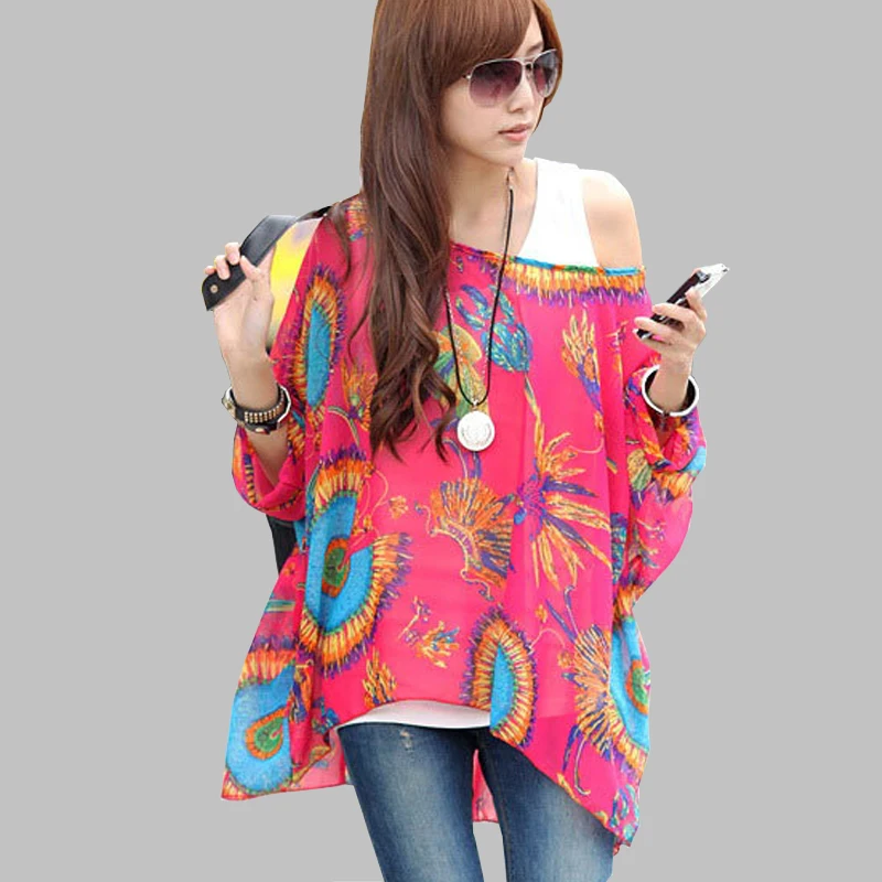 قمصان شيفون نسائية ، ملابس مقاسات كبيرة 6XL ، بلوزة صيفية مطبوعة الترتان ، أكمام الخفاش ، بلوزات غير رسمية للنساء 2021