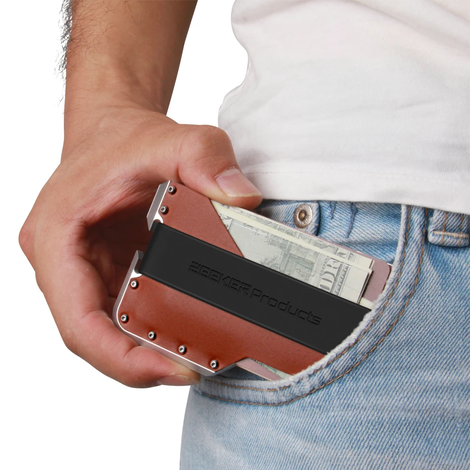 ZEEKER Slim Wallet Men Front Pocket Wallet RFID Blocking Genuine Leather Card Holder