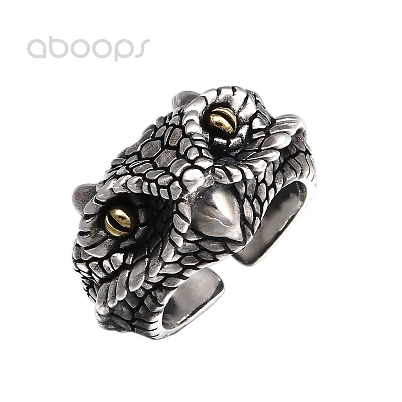 Bicolor 925 Sterling Silver Cobra Head Ring for Men Boys,Open and Adjustable,Free Shipping