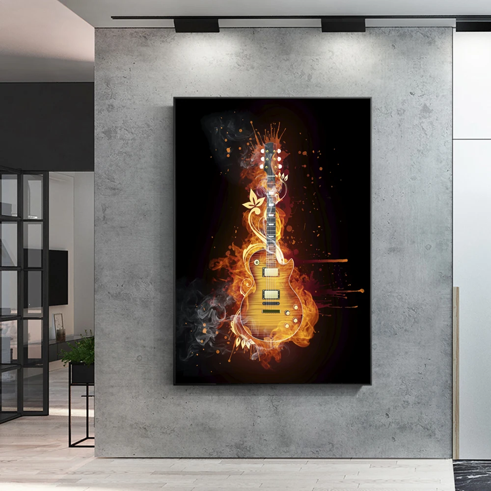 Guitar Wall Art Canvas Prints Electric Guitar Oil Painting Print On Canvas Abstract Modern Picture For Living Room Cuadros Decor