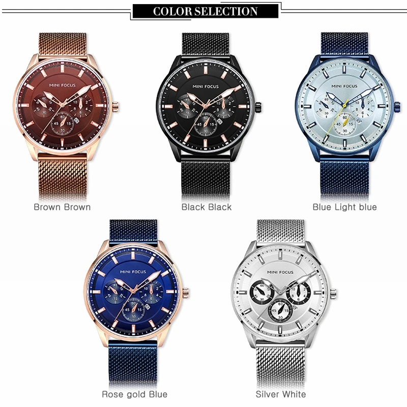 MINI FOCUS Fashion Quartz Watch Men\'s Luxury Top Brand Steel Men Blue Watches Waterproof Wristwatch Man Dress Casual Clock Male