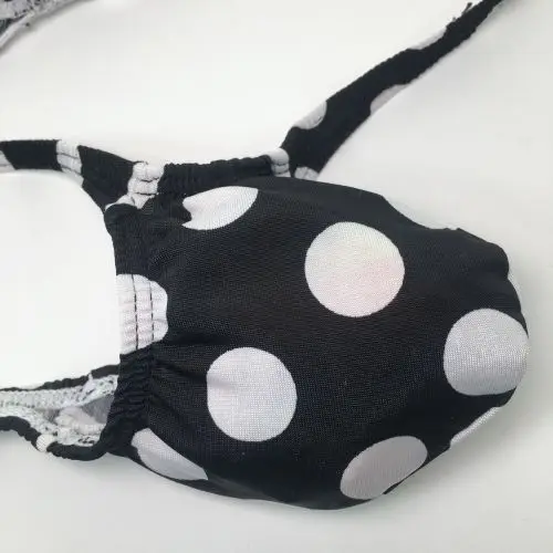 Mens Pouch Thong Bulge Enhancer Low Rise T Back  Black white Dots prints Sexy G4034