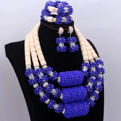 DuDo Royal Blue Milk Jewellery Crystal Nigerian African Wedding Jewelry Set Beads For Bride Women Free Shipping 2018 Trendy NEW