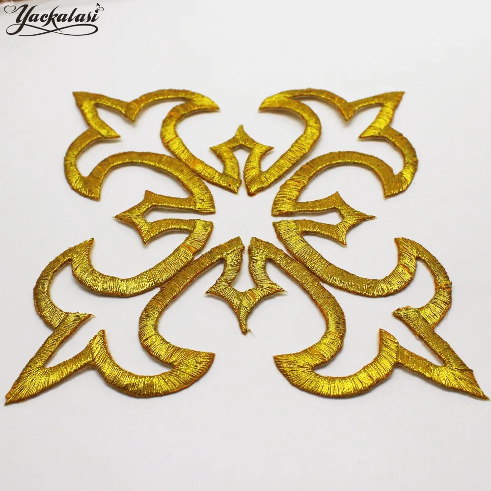 Iron On Flower Patches Gold Embroidery Lace Cosplay Appliques Golden Metallic Embroidered Venise Trim 14.8*14.8cm