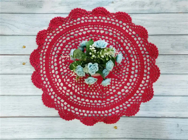 40CM Round Cotton Placemat Crochet Flowers Lace Doily Dining Table Mat Tableware Pad Christmas Drink Tea Coasters Set Kitchen