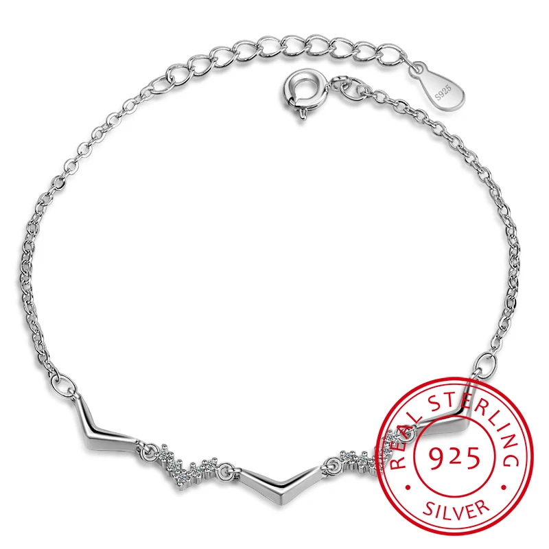 New Simple Fashion 925 Sterling Silver Wave Bracelet For Women Zirconia Fine Jewelry Pulseira Feminina S-b148